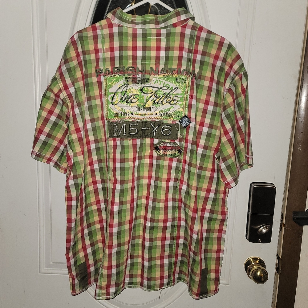 *Parish Nation Checkered Button Down Short Sleeved Shirt 3XL Father's Day Gift